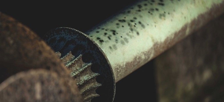 A large rusted pipe.