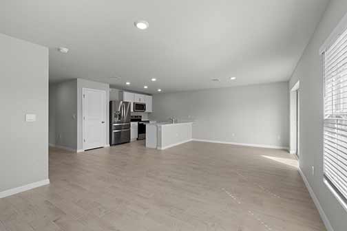 Spacious modern open-concept kitchen and living area