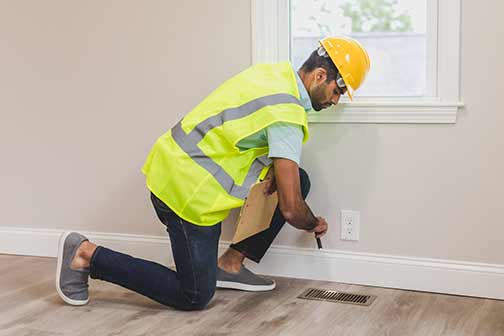 A person conducting a house inspection