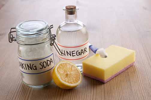 using baking soda and vinegar to unlog your kitchen drains.