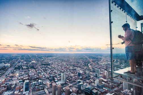a view of chicago from the 360 skydeck