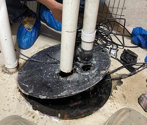 a person performing maintenance on their sewage ejector pump.