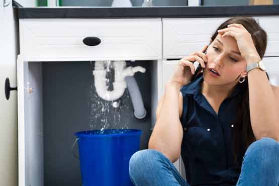 a women dealing with a plumbing emergency.