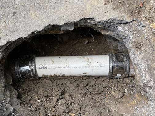 a completed sewer line repair.