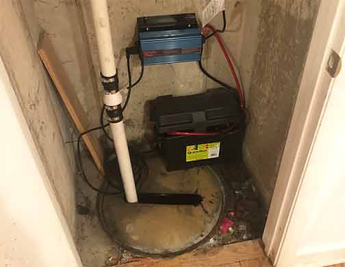 a newly installed sump pump battery backup.